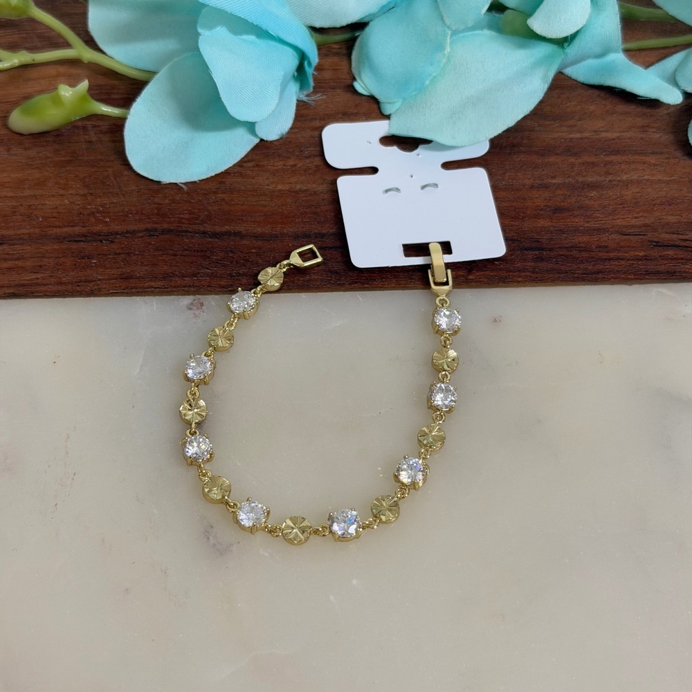 14K Gold Plated XP Womens Tennis Bracelet Round Cubic Zirconia - Picture 3 of 6